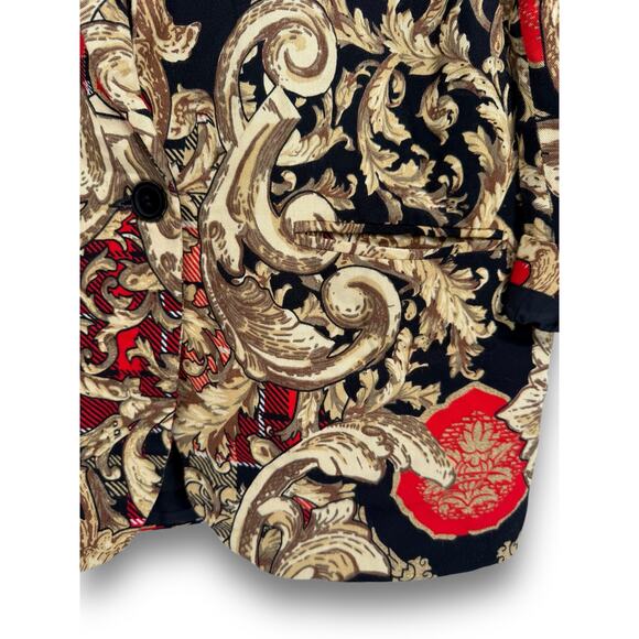 90s Express Gold Regency Print Oversized Blazer Jacket, 100% Rayon, Made in USA - Picture 3 of 7